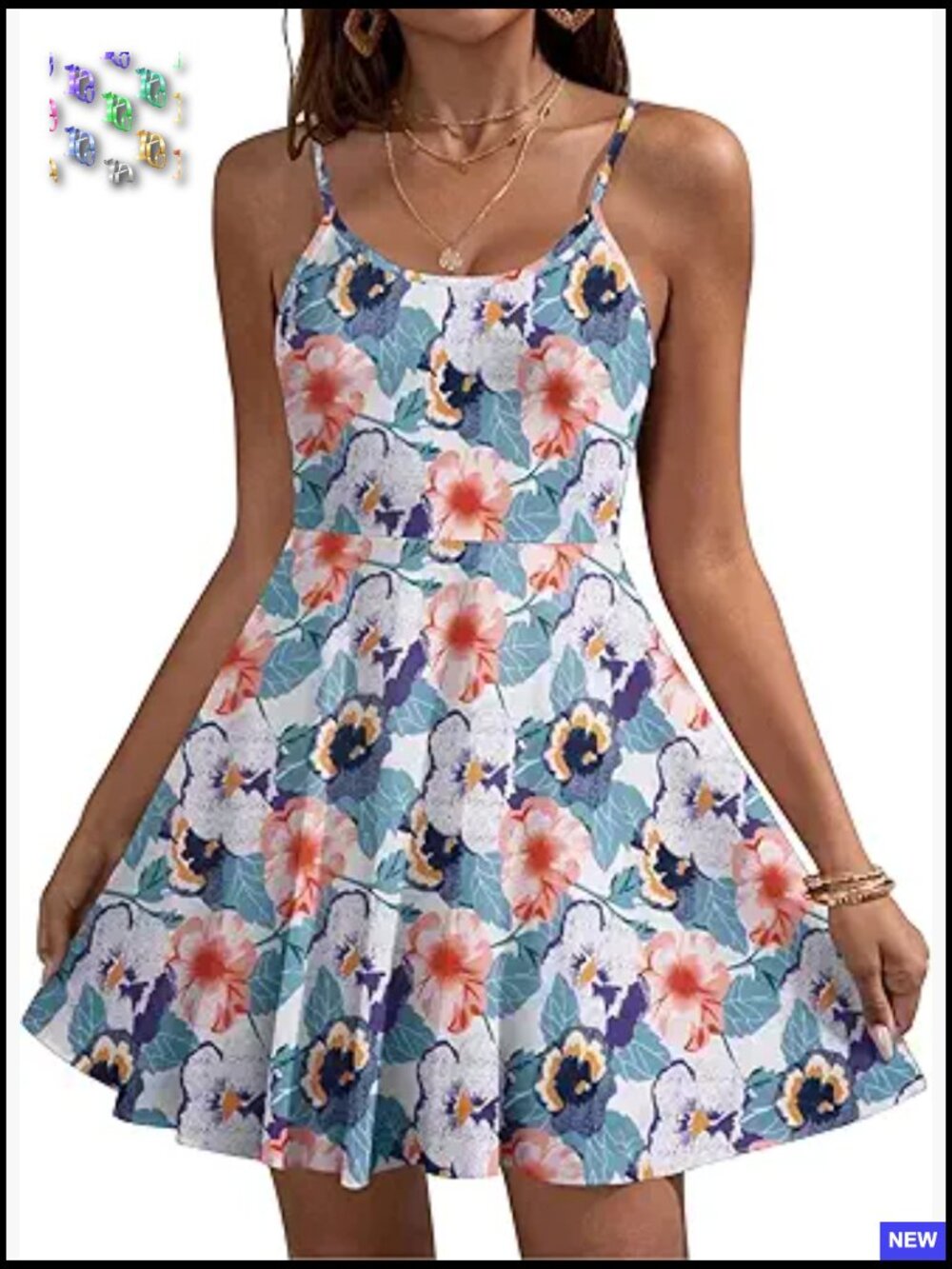 Floral Mini Dress Adjustable Spaghetti Straps Fit Flare Casual Summer Sundress